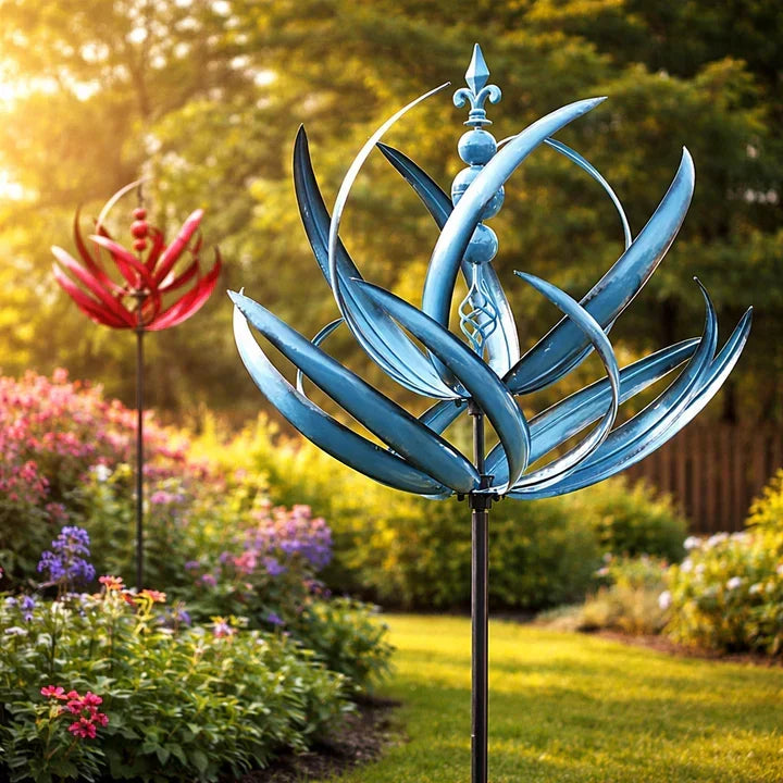Carillon à vent décoratif pour jardin avec moulin à vent en forme de lotus en métal, résistant aux intempéries, pour jardin, balcon et terrasse, comme élément accrocheur | Sulvida