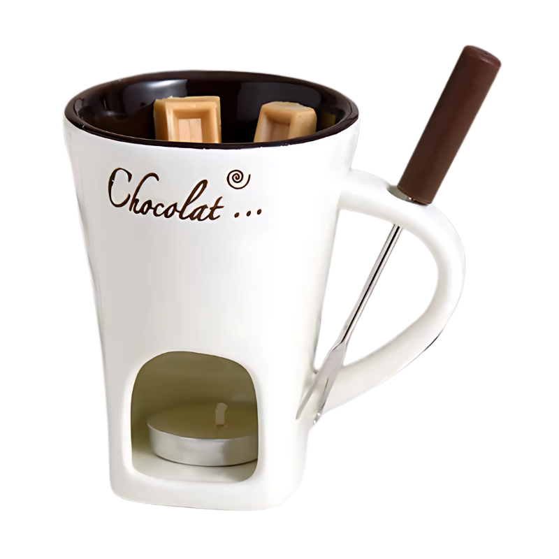 FondueFest Fondueset met Kaarslichtverwarming – Keramische Fonduepan voor Chocolade en Kaas – 2-Delig Fondueservies voor Gezellige Tafelfondue | Sulvida