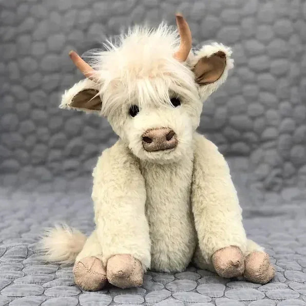 Peluche vache Highland avec fleurs, cadeau décoratif en alpaga doux fait main | Sulvida
