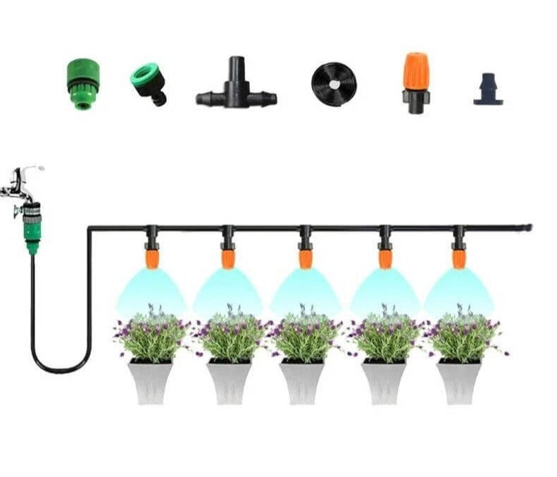 Système d’irrigation automatique de 5 m/10 m/15 m/20 m avec buses réglables pour jardin, balcon, potager et serre – système d’arrosage goutte à goutte économe en eau, en plastique PP + POM noir | Sulvida