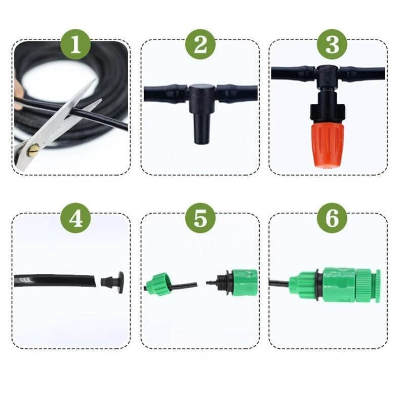 Système d’irrigation automatique de 5 m/10 m/15 m/20 m avec buses réglables pour jardin, balcon, potager et serre – système d’arrosage goutte à goutte économe en eau, en plastique PP + POM noir | Sulvida