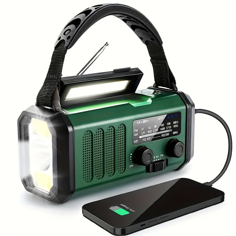 Radio d’urgence multifonction avec panneau solaire, lampe de poche et chargeur de téléphone – Radio météo à manivelle pour activités outdoor et situations d’urgence | Sulvida
