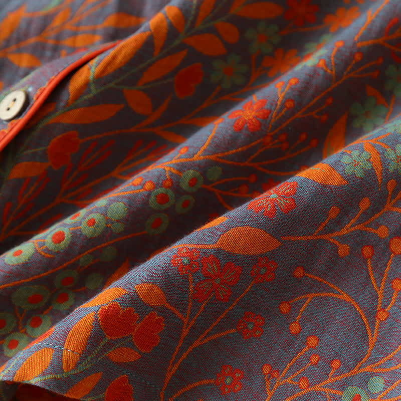 Ensemble de vêtements d’intérieur vintage à motif de feuilles – pyjama en coton à motif jacquard classique pour femmes et hommes – tenue d’intérieur confortable | Sulvida