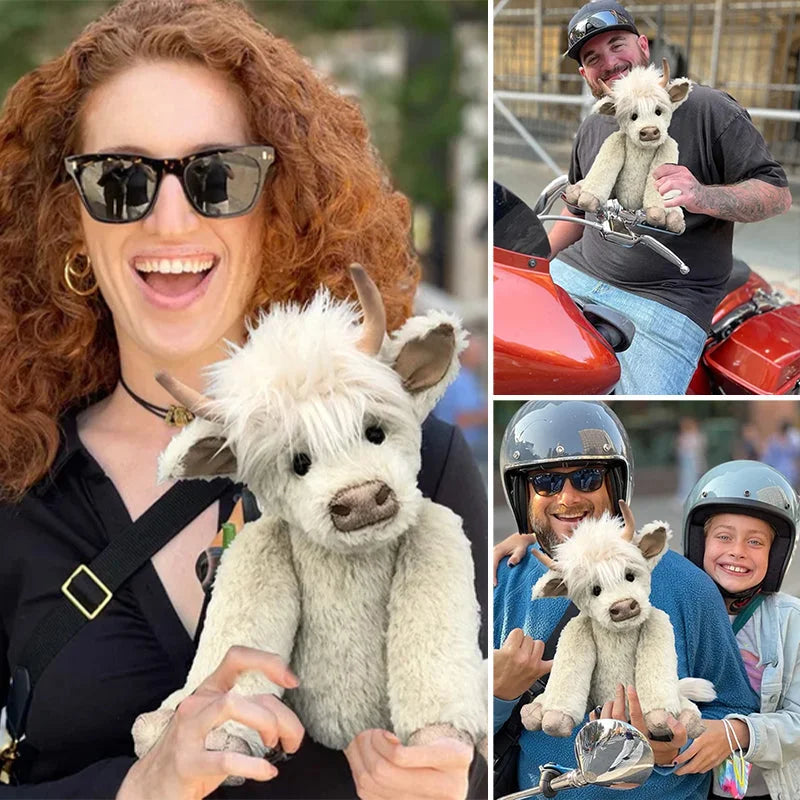 Peluche vache Highland avec fleurs, cadeau décoratif en alpaga doux fait main | Sulvida