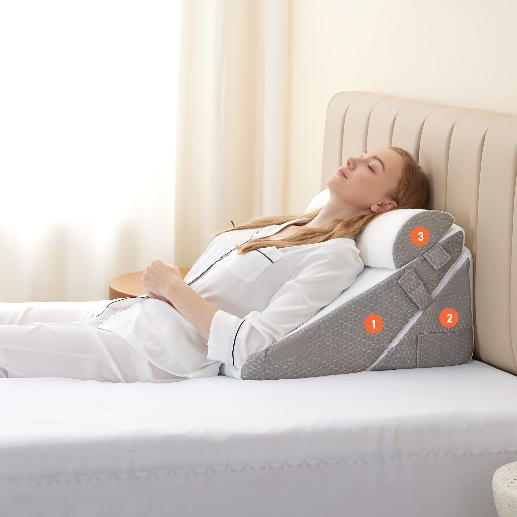 Coussin de lit réglable pour soutenir le dos et les jambes – Coussin triangulaire confortable en mousse à mémoire de forme pour la récupération et la détente | Sulvida