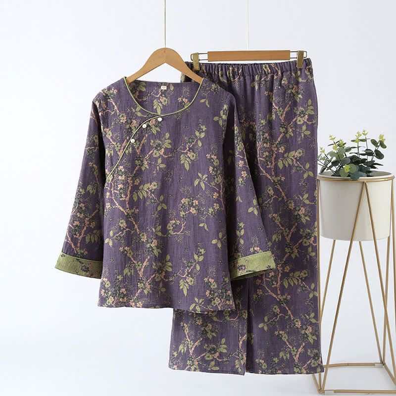 Ensemble de vêtements d’intérieur luxueux en coton jacquard de style vintage – Tenue d’intérieur ultra-douce pour se détendre, dormir et se relaxer à la maison | Sulvida