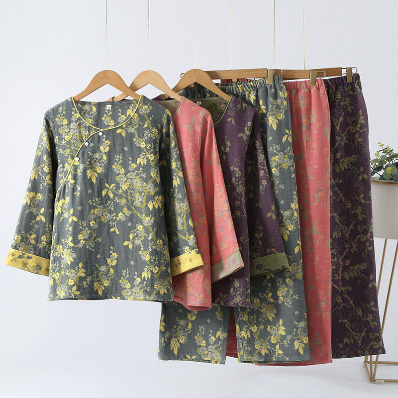Ensemble de vêtements d’intérieur luxueux en coton jacquard de style vintage – Tenue d’intérieur ultra-douce pour se détendre, dormir et se relaxer à la maison | Sulvida