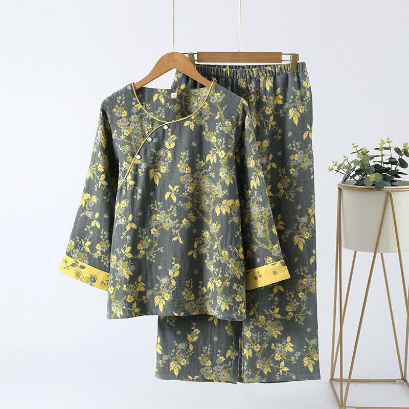 Ensemble de vêtements d’intérieur luxueux en coton jacquard de style vintage – Tenue d’intérieur ultra-douce pour se détendre, dormir et se relaxer à la maison | Sulvida
