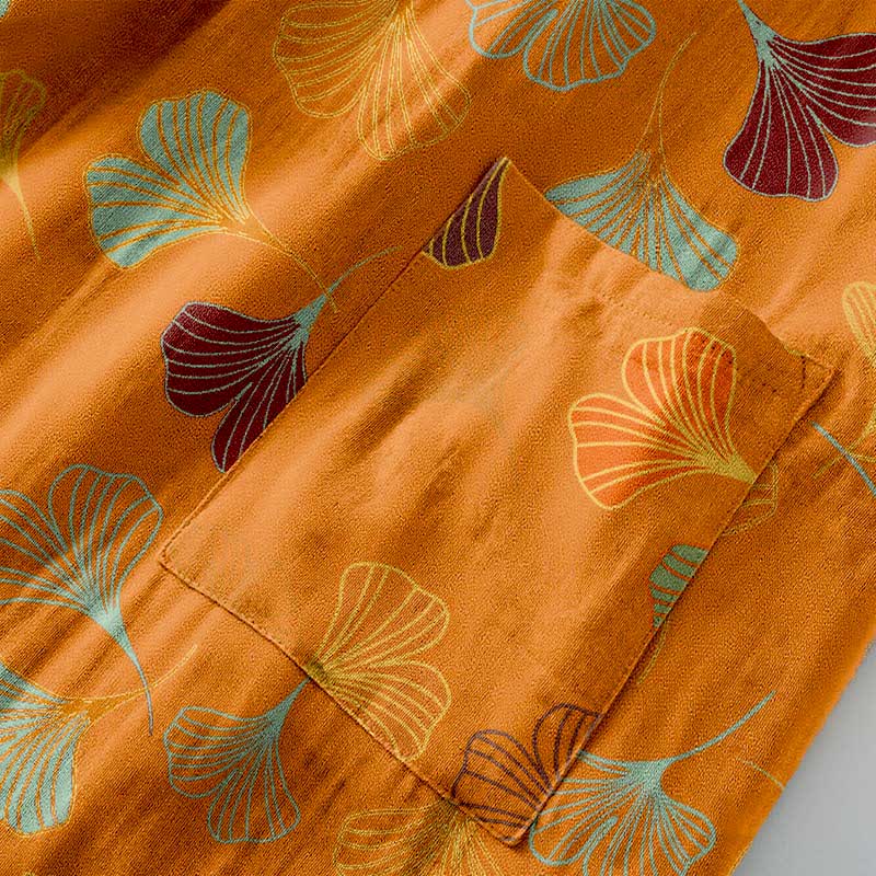 Peignoir kimono luxueux en gaze de coton avec imprimé de Ginkgo biloba | Robe de chambre légère pour femmes et hommes | Tissu respirant en gaze double couche | Sulvida