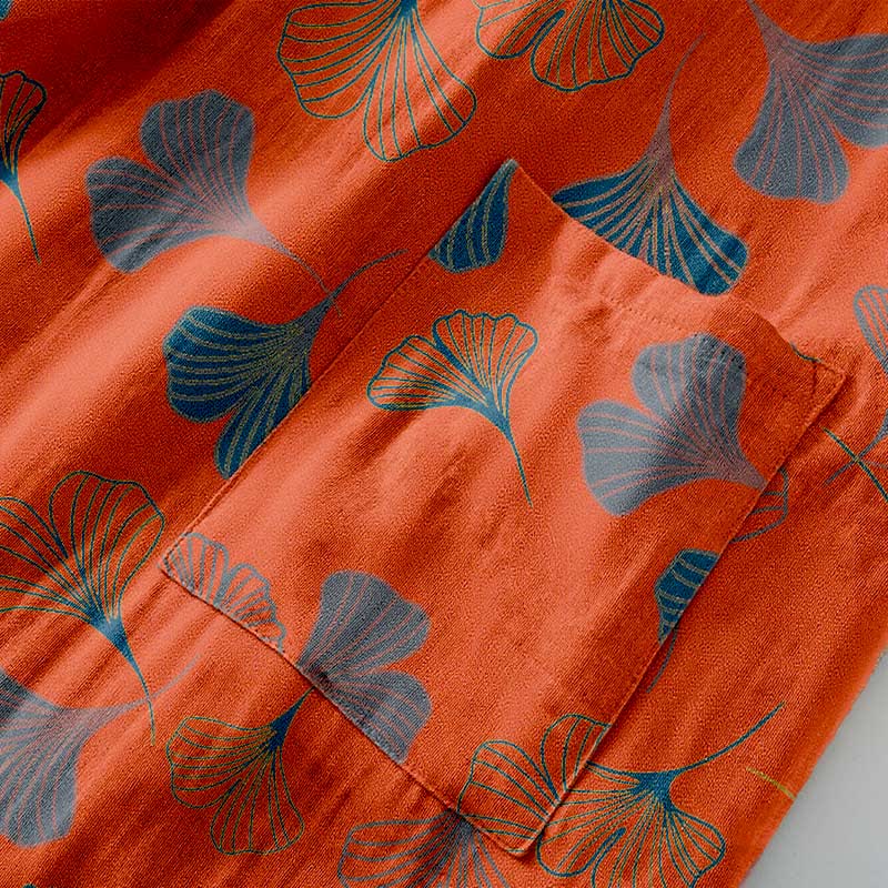 Peignoir kimono luxueux en gaze de coton avec imprimé de Ginkgo biloba | Robe de chambre légère pour femmes et hommes | Tissu respirant en gaze double couche | Sulvida