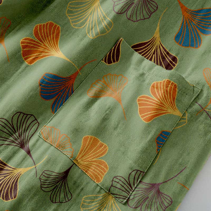 Peignoir kimono luxueux en gaze de coton avec imprimé de Ginkgo biloba | Robe de chambre légère pour femmes et hommes | Tissu respirant en gaze double couche | Sulvida