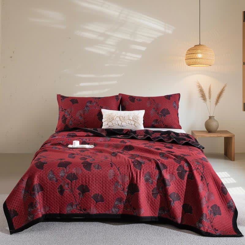 Omkeerbaar Quilt Dekbed met Ginkgo Blad Patroon 100% Katoen Zacht Ademend Tweezijdig Beddengoed voor Alle Seizoenen Slaapkamer | Sulvida