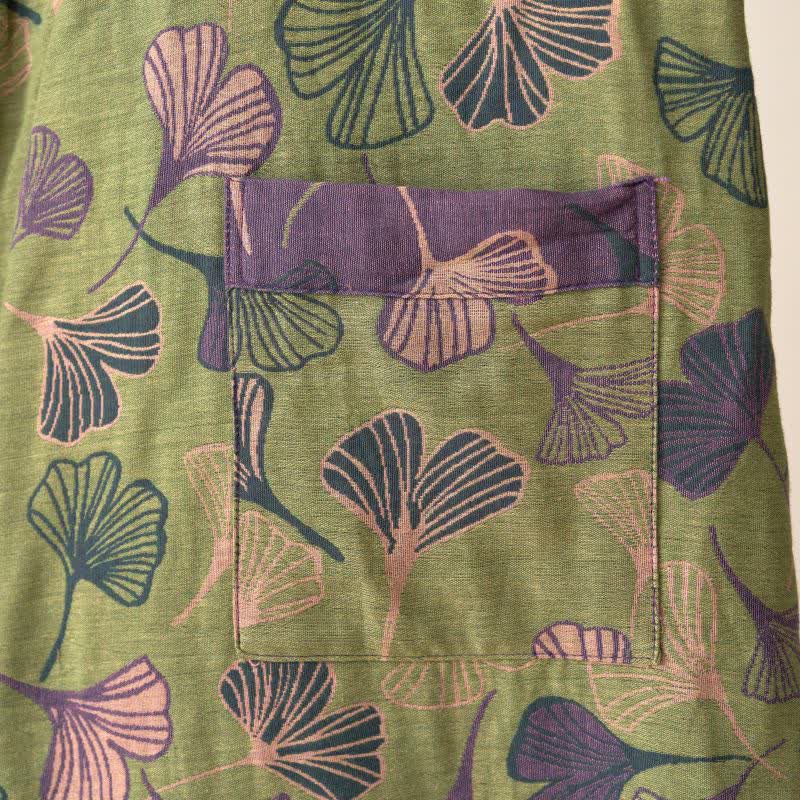 Peignoir kimono luxueux en gaze de coton avec imprimé de Ginkgo biloba | Robe de chambre légère pour femmes et hommes | Tissu respirant en gaze double couche | Sulvida
