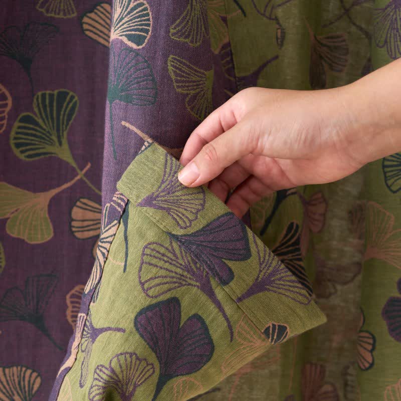 Peignoir kimono luxueux en gaze de coton avec imprimé de Ginkgo biloba | Robe de chambre légère pour femmes et hommes | Tissu respirant en gaze double couche | Sulvida