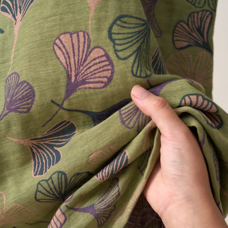 Peignoir kimono luxueux en gaze de coton avec imprimé de Ginkgo biloba | Robe de chambre légère pour femmes et hommes | Tissu respirant en gaze double couche | Sulvida