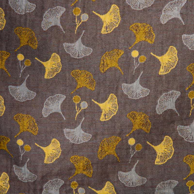 Peignoir kimono en coton avec motif de ginkgo – Robe de chambre bicolore en gaze de coton respirante – Vêtement de nuit unisexe avec taille réglable pour femmes et hommes | Sulvida