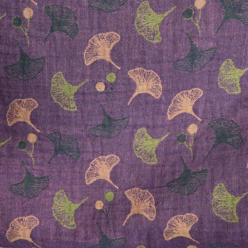 Peignoir kimono en coton avec motif de ginkgo – Robe de chambre bicolore en gaze de coton respirante – Vêtement de nuit unisexe avec taille réglable pour femmes et hommes | Sulvida