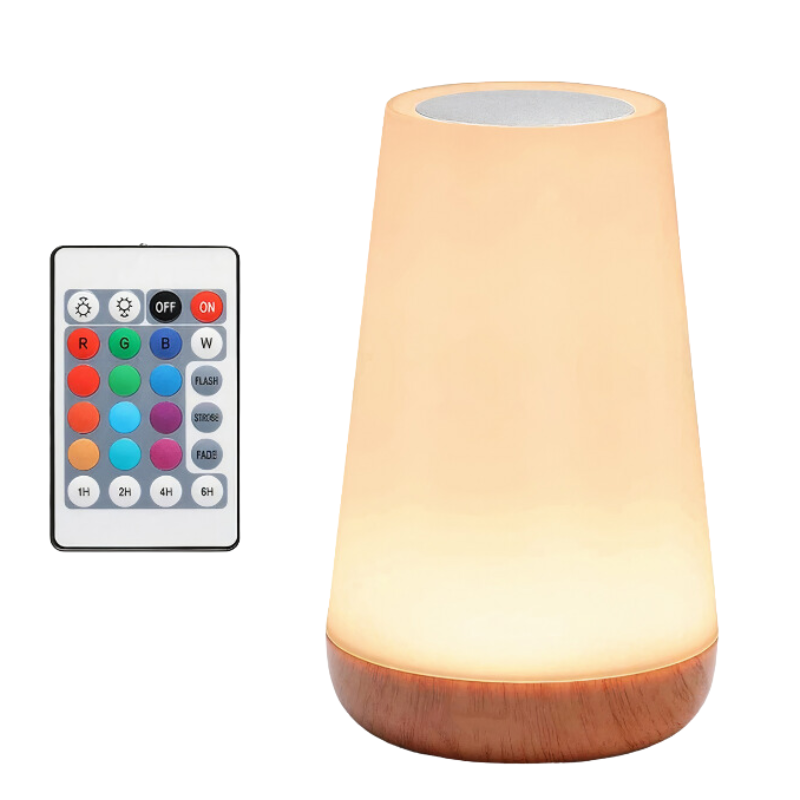 Lampe de table RGB avec télécommande et commande tactile – 13 couleurs, 5 niveaux de luminosité, veilleuse à intensité variable pour chambre, salon et chambre d’enfant | Sulvida