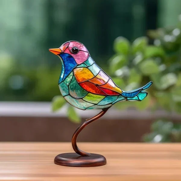 Figurines décoratives d’oiseaux en verre coloré – Ornement artistique d’intérieur en métal | Sulvida