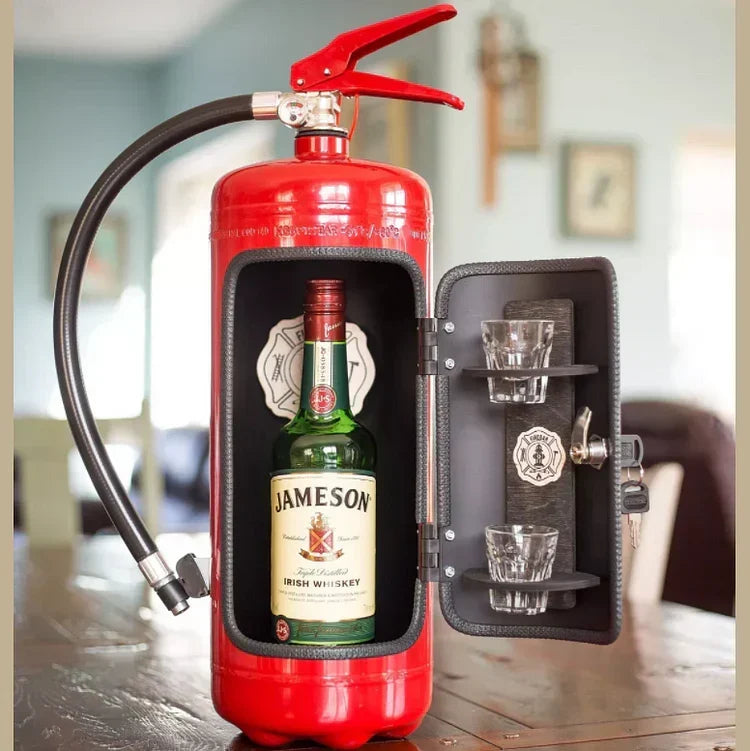 Bar secrète style extincteur - Distributeur de boissons caché avec espace accessoires - Accessoire de bar unique pour la maison - Version métallique | Sulvida