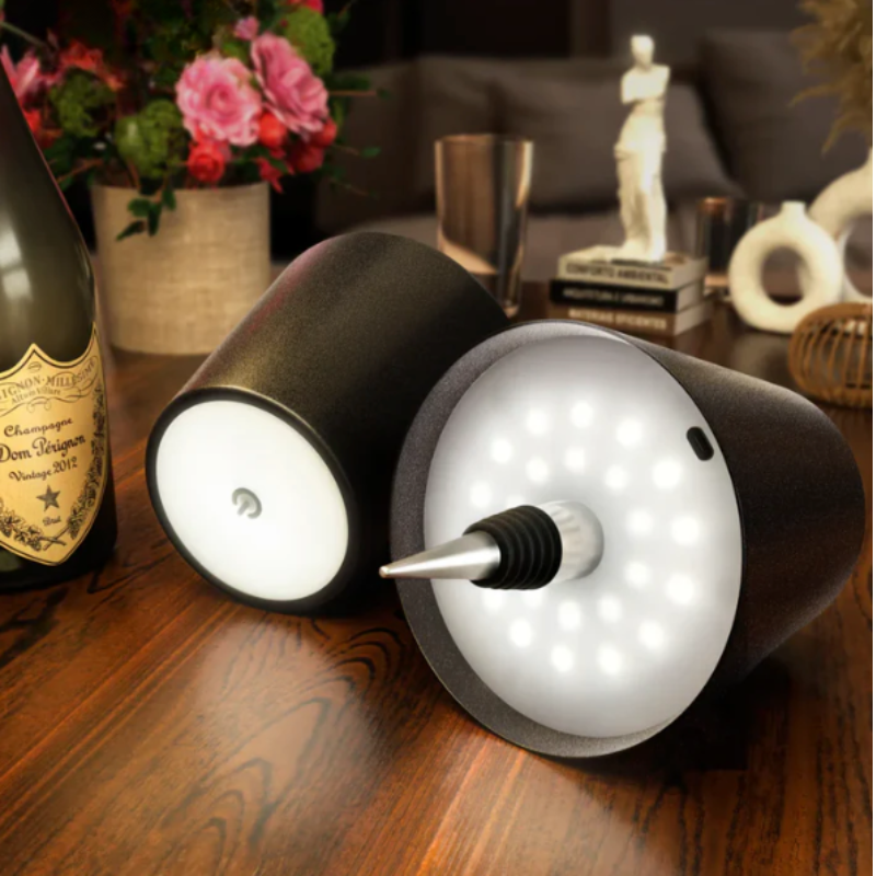 Lampe sans fil rechargeable pour bouteille avec lumière LED blanc chaud, tactile et à intensité réglable – Lampe de table décorative et éclairage d’ambiance pour intérieur, terrasse et camping | Sulvida