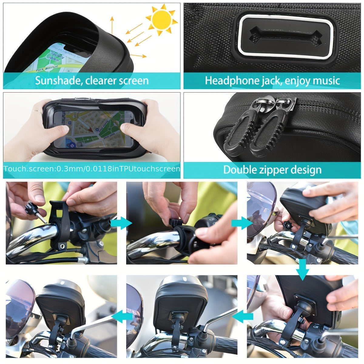Support de téléphone étanche pour vélo et moto, avec fixation rotative à 360° et housse de protection transparente pour smartphones | Sulvida