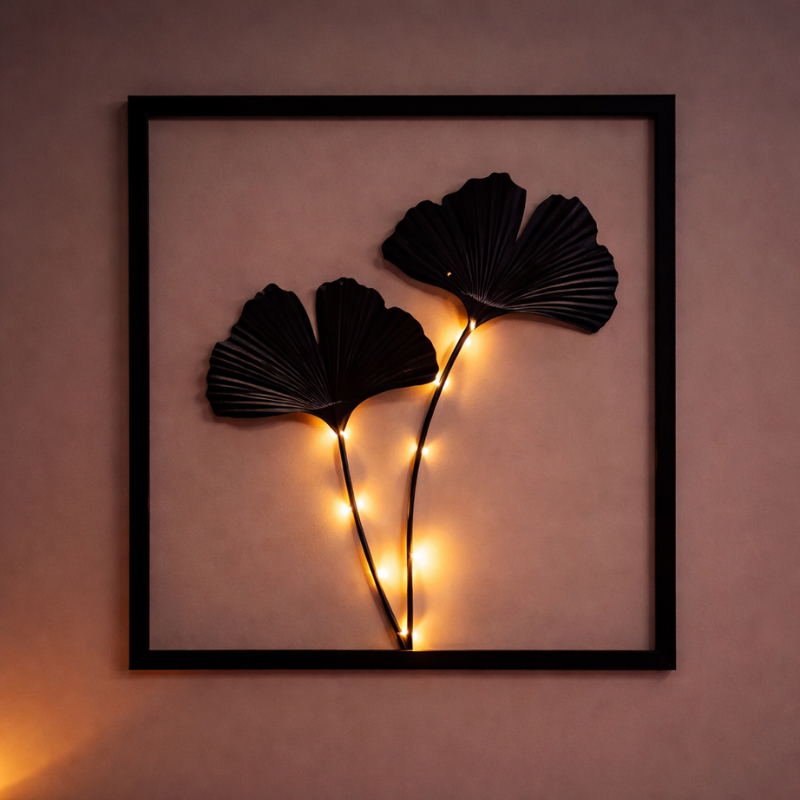 Cadre LED décoratif avec motif de feuilles et changement de couleur pour une décoration intérieure chaleureuse, 40x30 cm | Sulvida