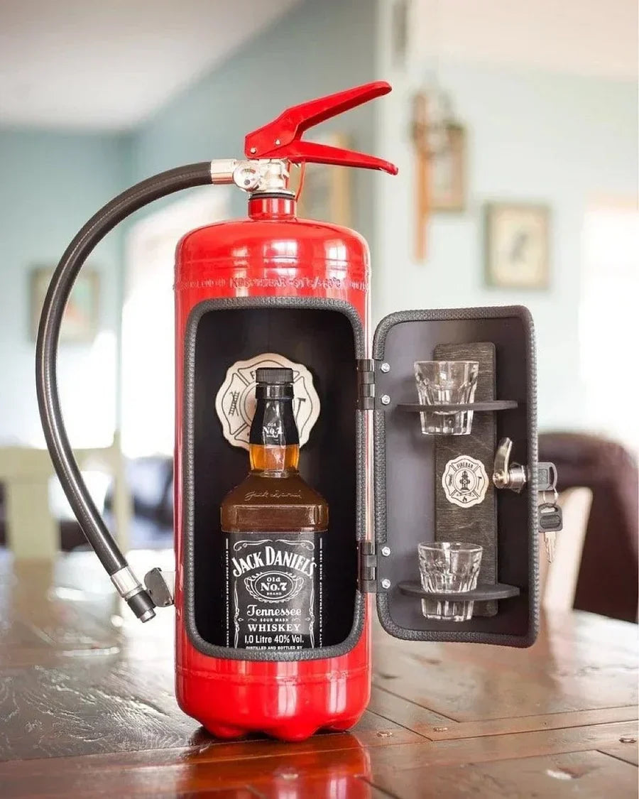 Bar secrète style extincteur - Distributeur de boissons caché avec espace accessoires - Accessoire de bar unique pour la maison - Version métallique | Sulvida