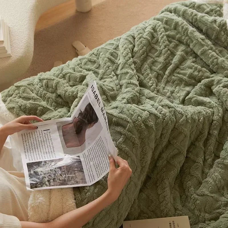 Luxueuse couverture d’hiver épaisse en laine d’agneau 70x100-200x230 cm, plaid en polaire WarmWool, couverture thermique extra douce pour lit double ou simple | Sulvida