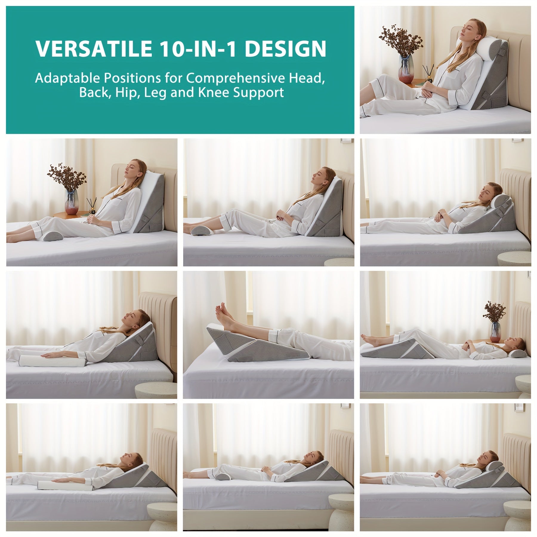 Coussin de lit réglable pour soutenir le dos et les jambes – Coussin triangulaire confortable en mousse à mémoire de forme pour la récupération et la détente | Sulvida