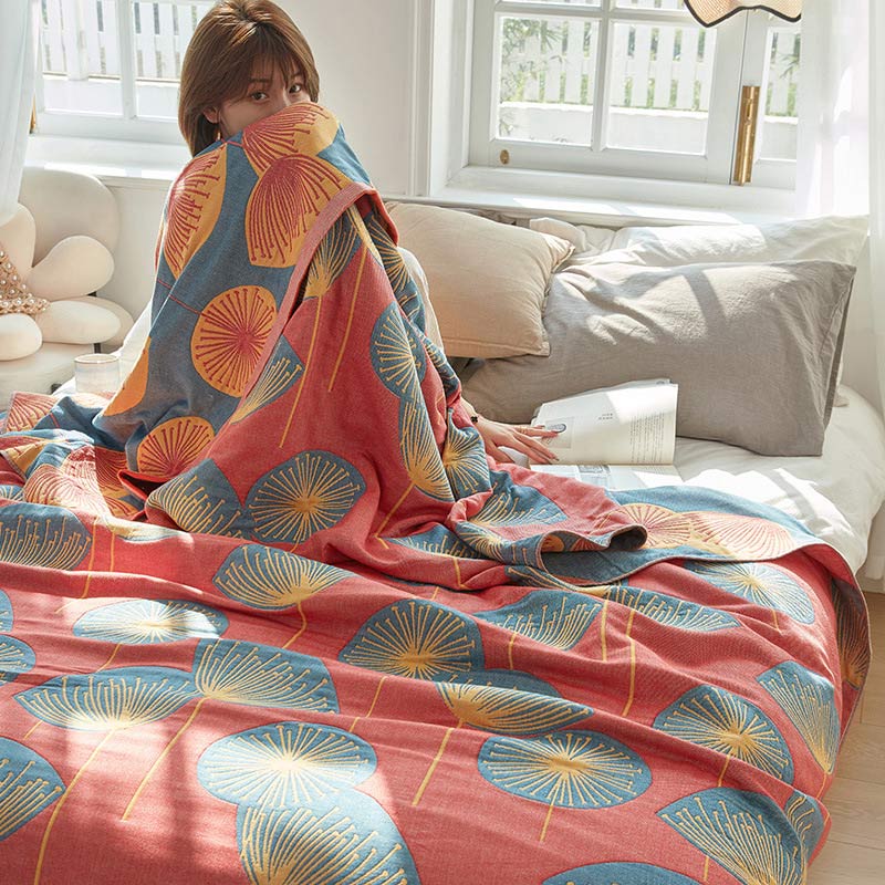 Quilt réversible avec imprimé de pissenlits – 100 % coton biologique tissé – Couvre-lit doux en coton pour lit king size – Textile de lit polyvalent pour toutes les saisons | Sulvida