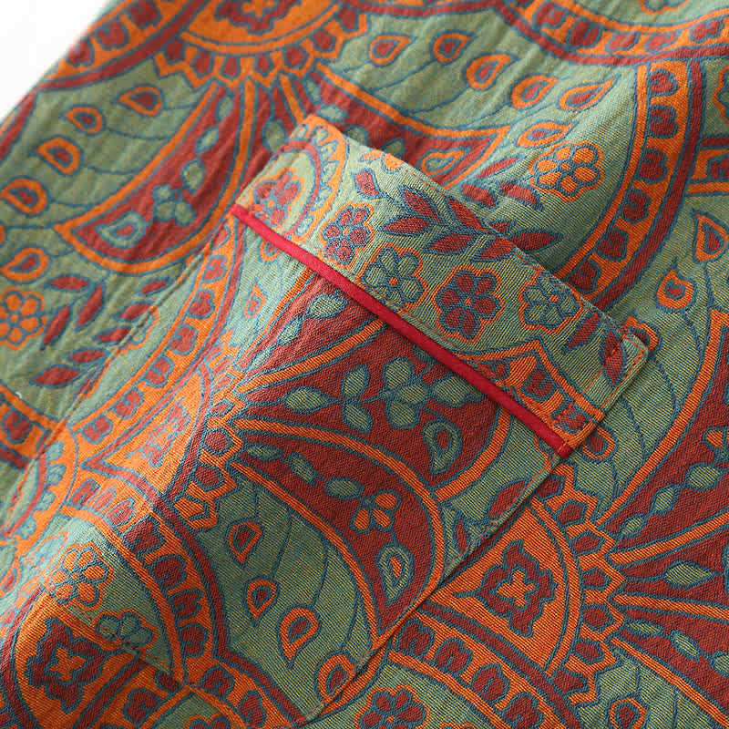 Ensemble de vêtements d’intérieur vintage en jacquard avec col rond et boutons – Vêtements d’intérieur doux en coton pour femmes et hommes, pyjama confortable pour la maison | Sulvida