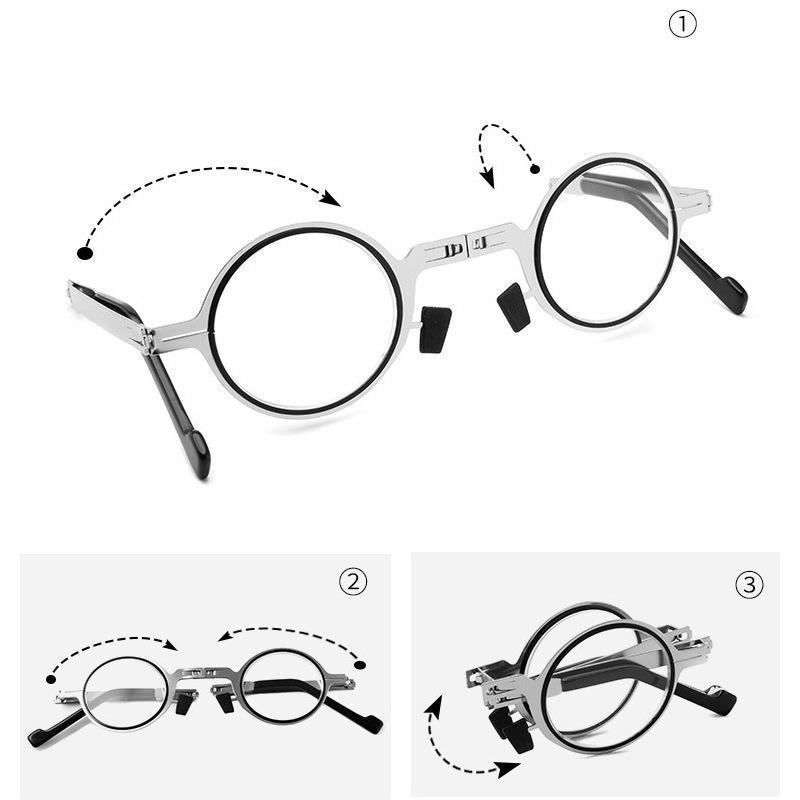Lunettes de lecture pliables avec filtre anti-lumière bleue, monture ronde en titane, ultralégères et pliables, lunettes pour presbytie avec étui, de Plano à +4.0 | Sulvida