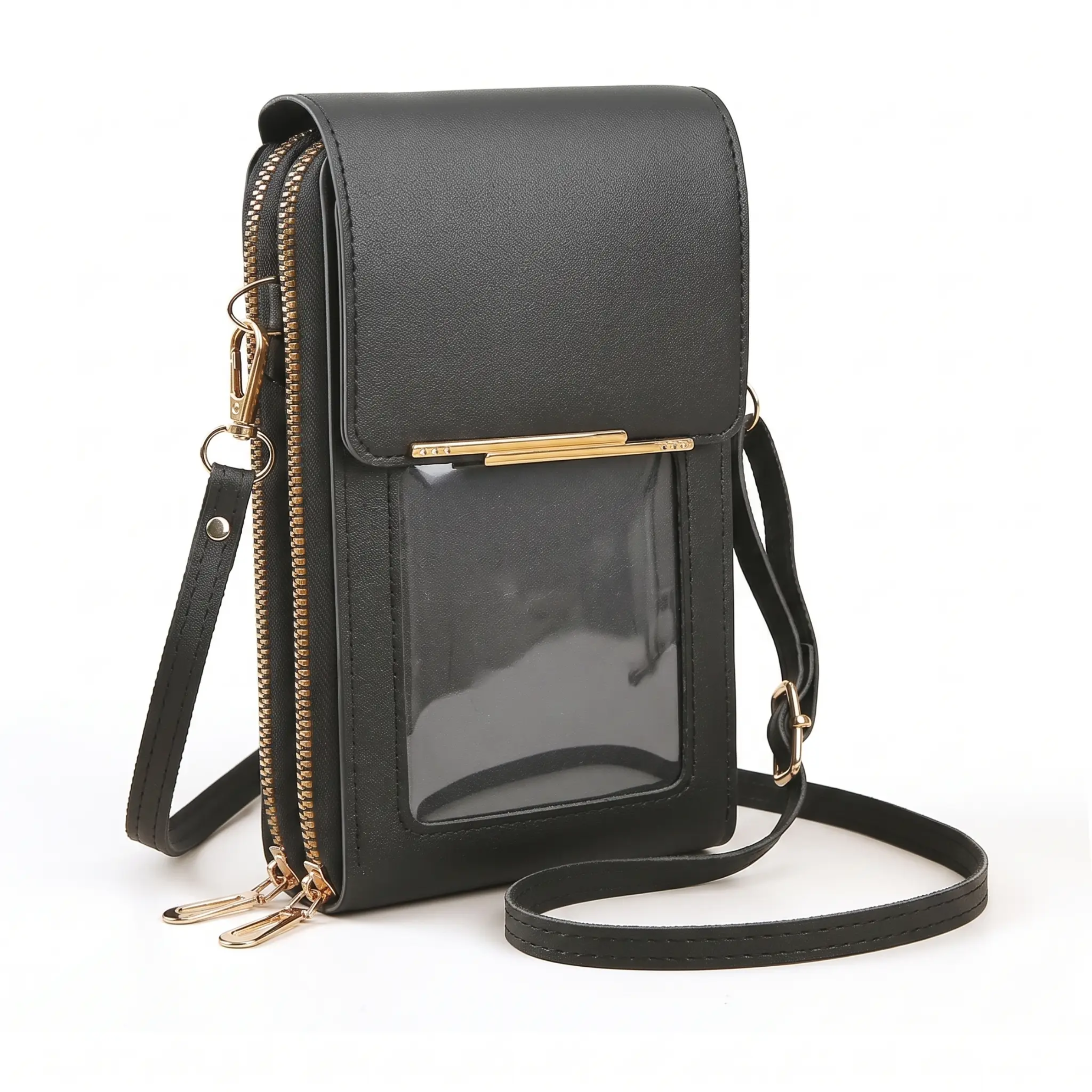 Pochette de téléphone bandoulière avec protection RFID et fenêtre tactile – Portefeuille sécurisé mains libres pour smartphones jusqu’à 6,7 pouces | Sulvida