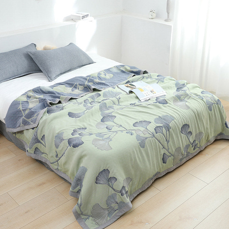 Couette réversible à motif de feuilles de ginkgo – couverture d’été en gaze de coton pour lit deux personnes, lit Queen ou King, couverture pour climatisation | Sulvida