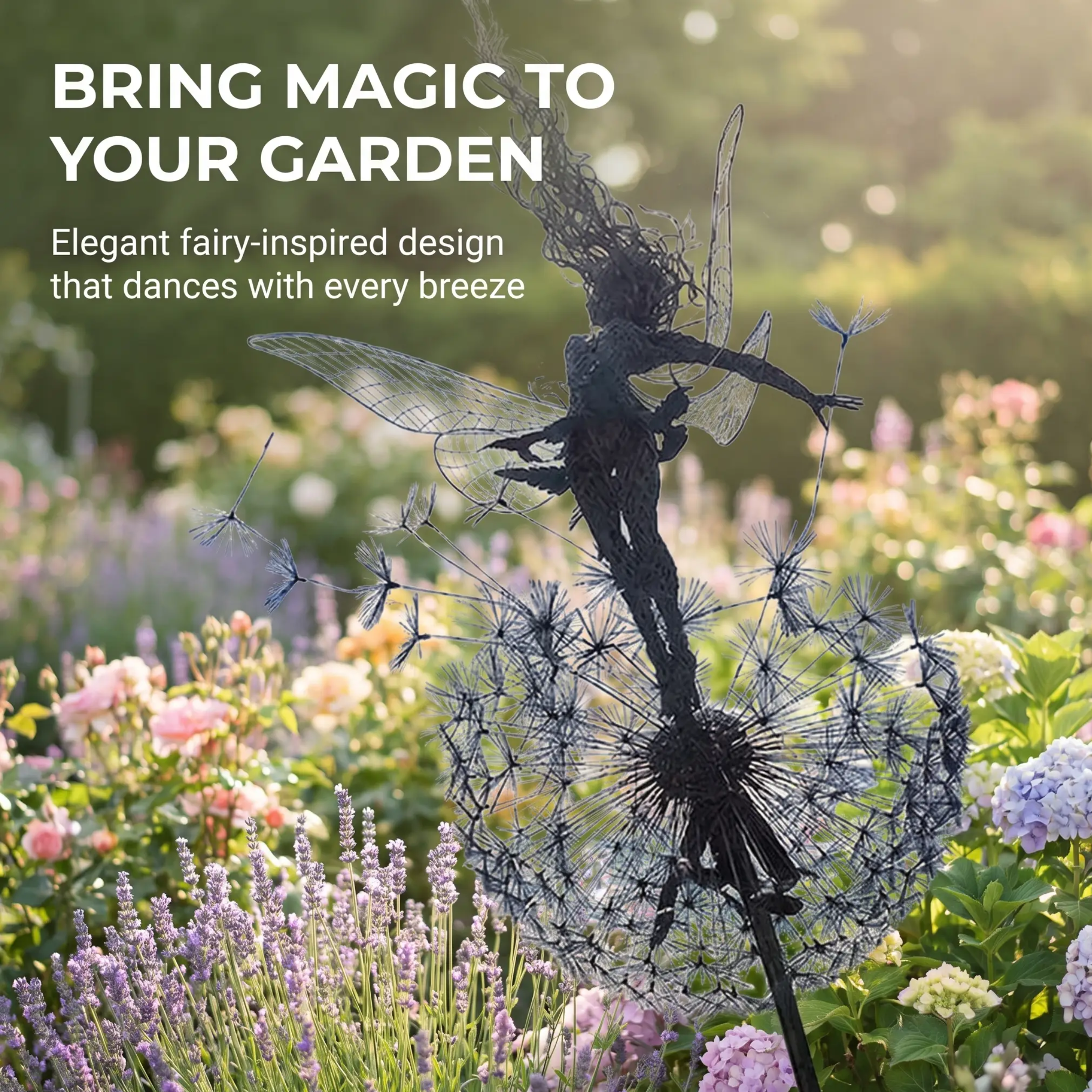 Décoration de Jardin en Métal Fée sur Pissenlit – Tuteur de Jardin Tournant Actionné par le Vent – Acier Inoxydable – Résistant aux Intempéries – Accessoire de Jardin pour Bordure, Terrasse ou Jardin de Cottage | Sulvida