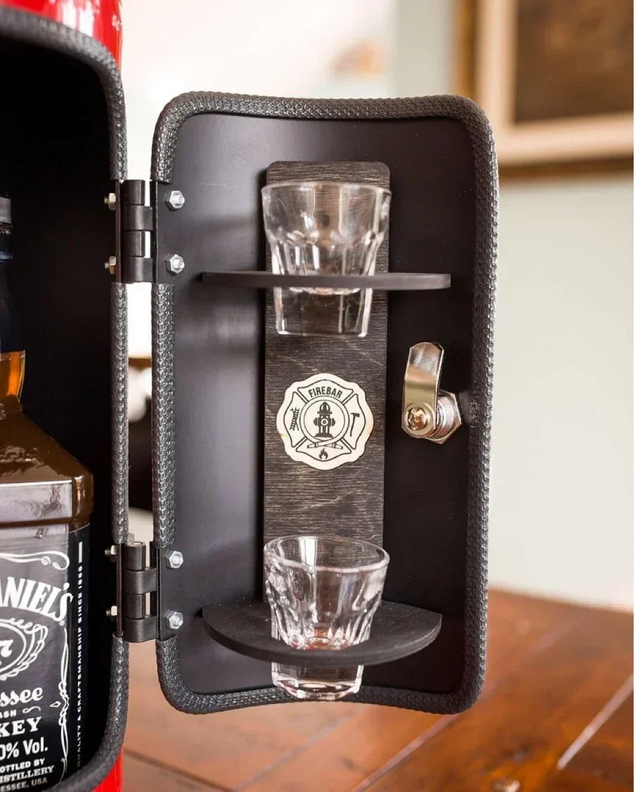 Bar secrète style extincteur - Distributeur de boissons caché avec espace accessoires - Accessoire de bar unique pour la maison - Version métallique | Sulvida