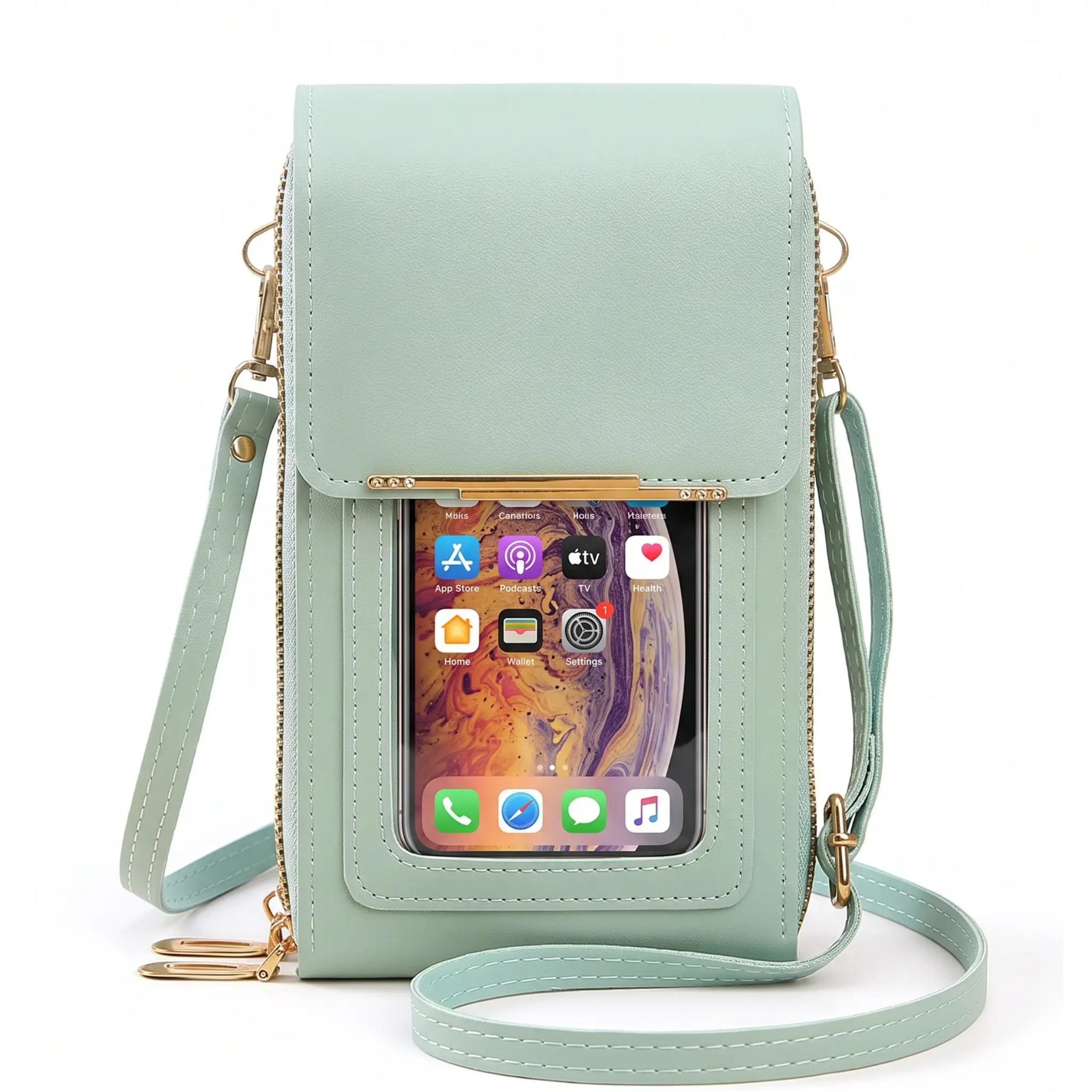 Pochette de téléphone bandoulière avec protection RFID et fenêtre tactile – Portefeuille sécurisé mains libres pour smartphones jusqu’à 6,7 pouces | Sulvida