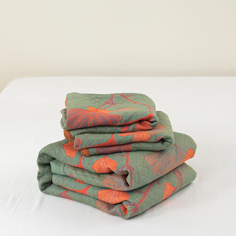 Omkeerbaar Quilt Dekbed met Ginkgo Blad Patroon 100% Katoen Zacht Ademend Tweezijdig Beddengoed voor Alle Seizoenen Slaapkamer | Sulvida