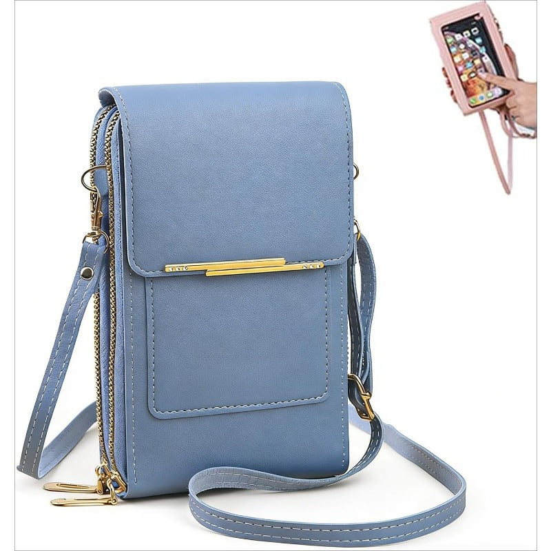 Pochette de téléphone bandoulière avec protection RFID et fenêtre tactile – Portefeuille sécurisé mains libres pour smartphones jusqu’à 6,7 pouces | Sulvida