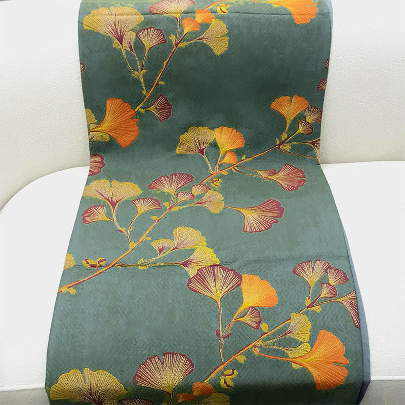Quilt réversible à motif de feuilles de ginkgo – linge de lit luxueux en jacquard de coton et de fibres de soja pour lits Queen Size et King Size | Sulvida
