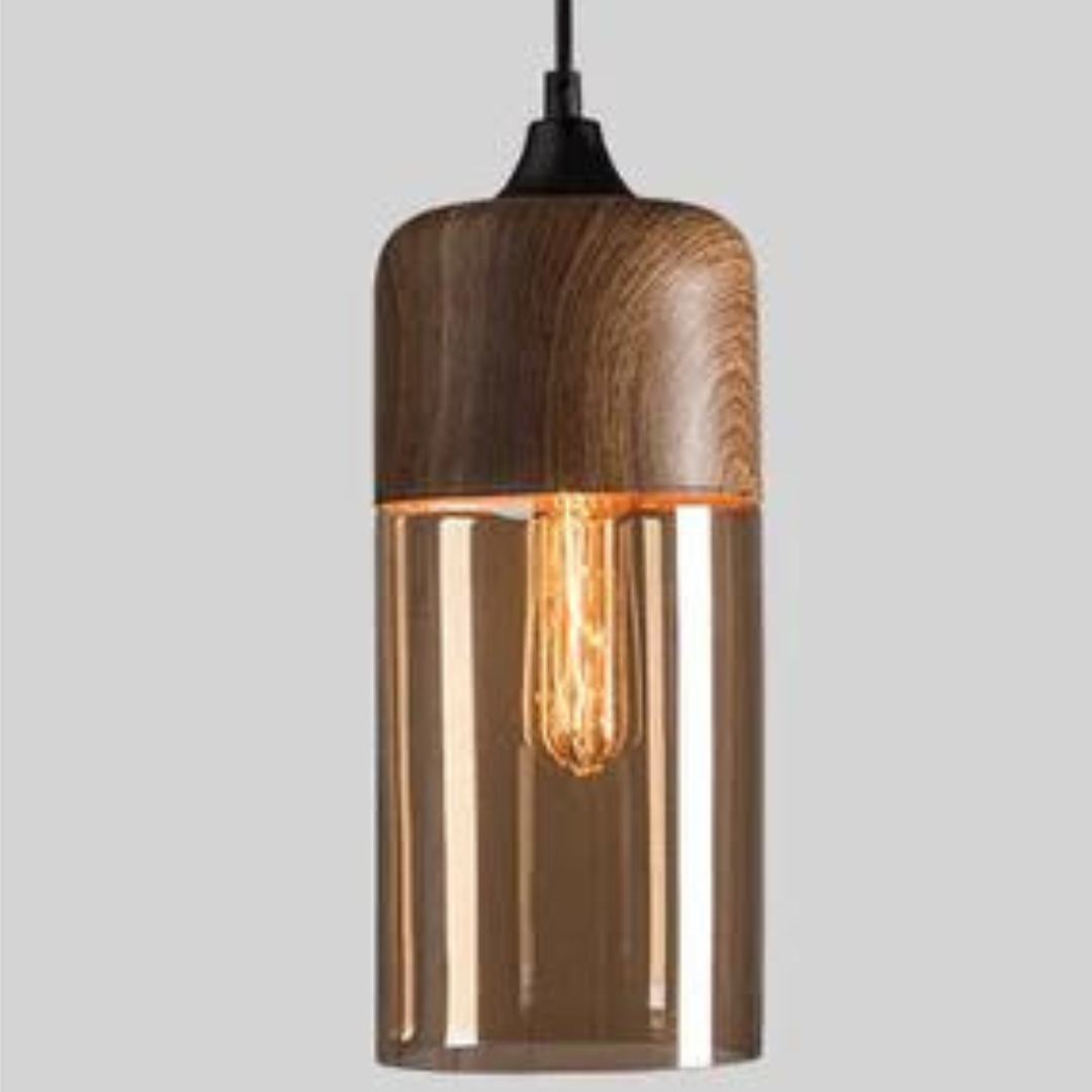 Suspension scandinave avec abat-jour en verre et structure effet bois – Éclairage dimmable pour salle à manger, salon, chambre – Hauteur réglable et diffusion de lumière chaude – Design intemporel | Sulvida