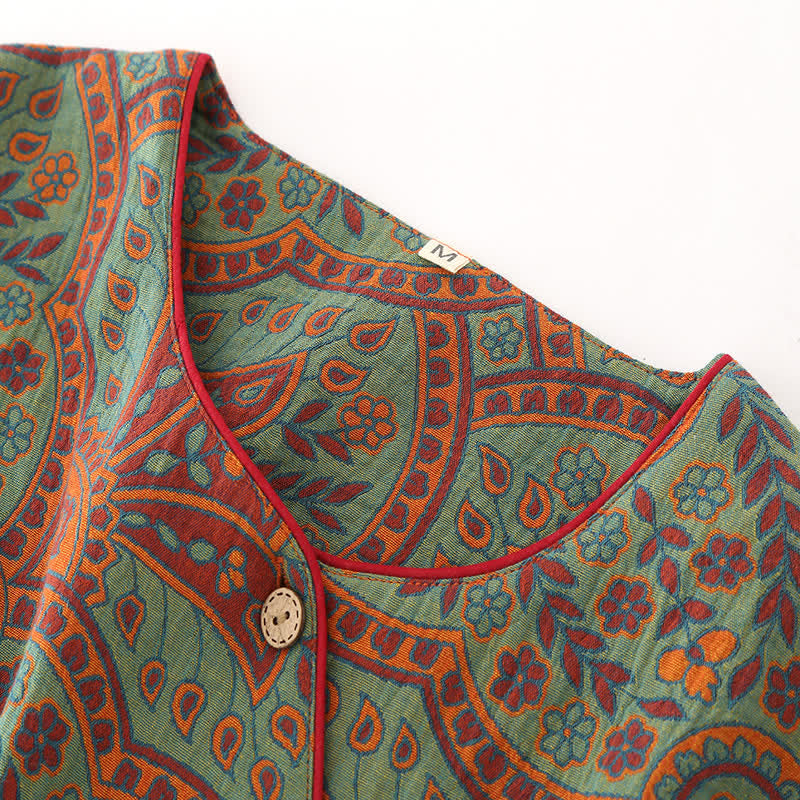 Ensemble de vêtements d’intérieur vintage en jacquard avec col rond et boutons – Vêtements d’intérieur doux en coton pour femmes et hommes, pyjama confortable pour la maison | Sulvida