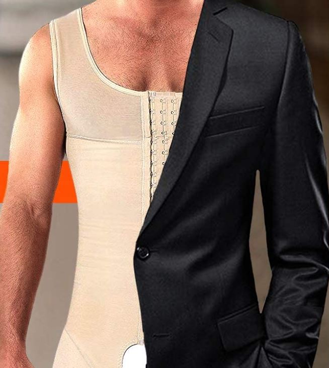 Heren Compressie Body Shaper met Hoge Compressie voor Buik en Borst – Zwart & Beige – Shapewear voor Mannen | Sulvida