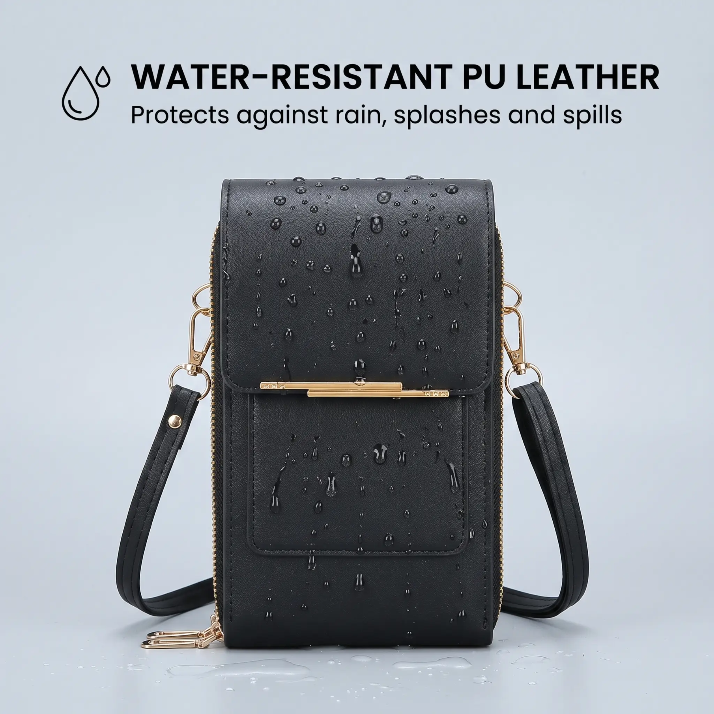 Pochette de téléphone bandoulière avec protection RFID et fenêtre tactile – Portefeuille sécurisé mains libres pour smartphones jusqu’à 6,7 pouces | Sulvida