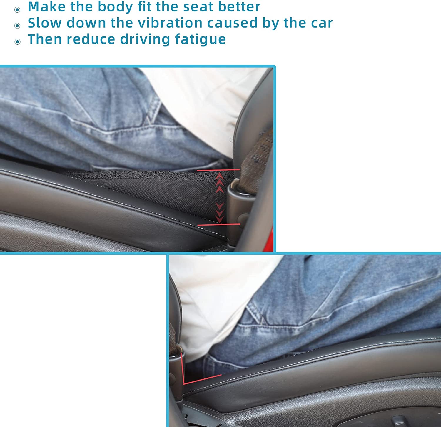 Coussin de siège auto pour conducteurs de petite taille – Coussin rehausseur en mousse à mémoire de forme – Rehausseur ergonomique pour voiture – Confort & soutien dorsal | Sulvida