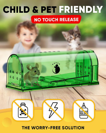 Piège à souris réutilisable par capture vivante, lot de 4 | Respectueux des animaux sans douleur | Relâchement facile sans contact | Sécurisé pour enfants et animaux domestiques | Avec brosse de nettoyage et manuel | Sulvida