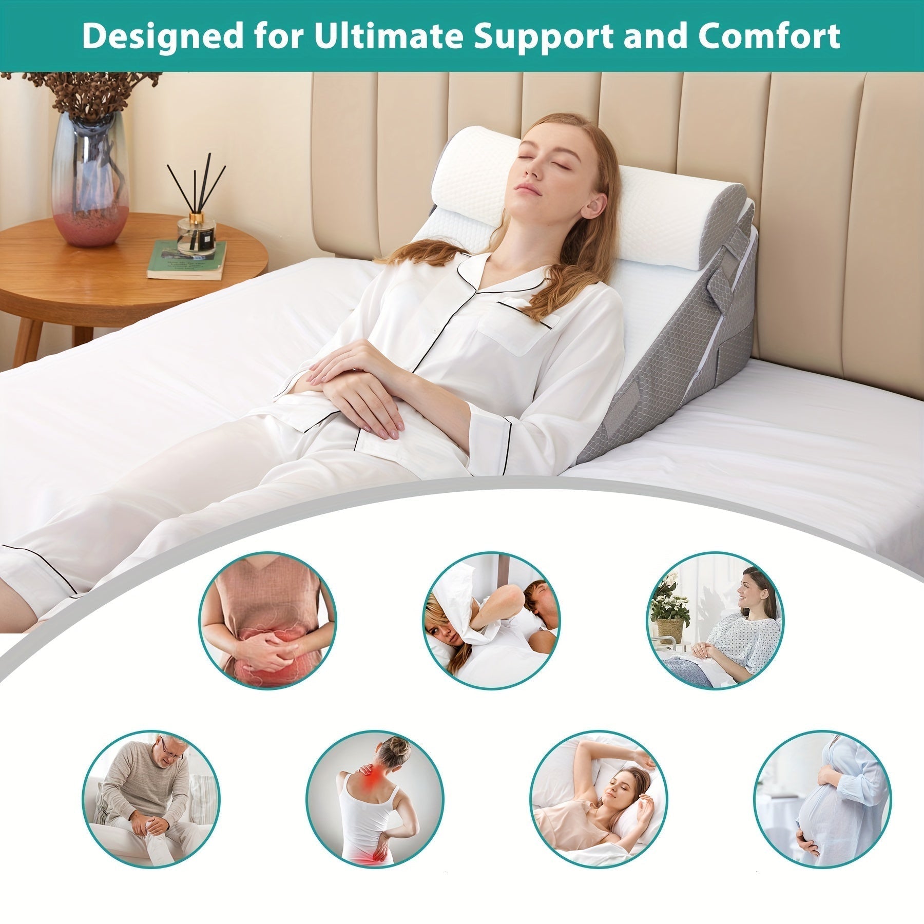 Coussin de lit réglable pour soutenir le dos et les jambes – Coussin triangulaire confortable en mousse à mémoire de forme pour la récupération et la détente | Sulvida