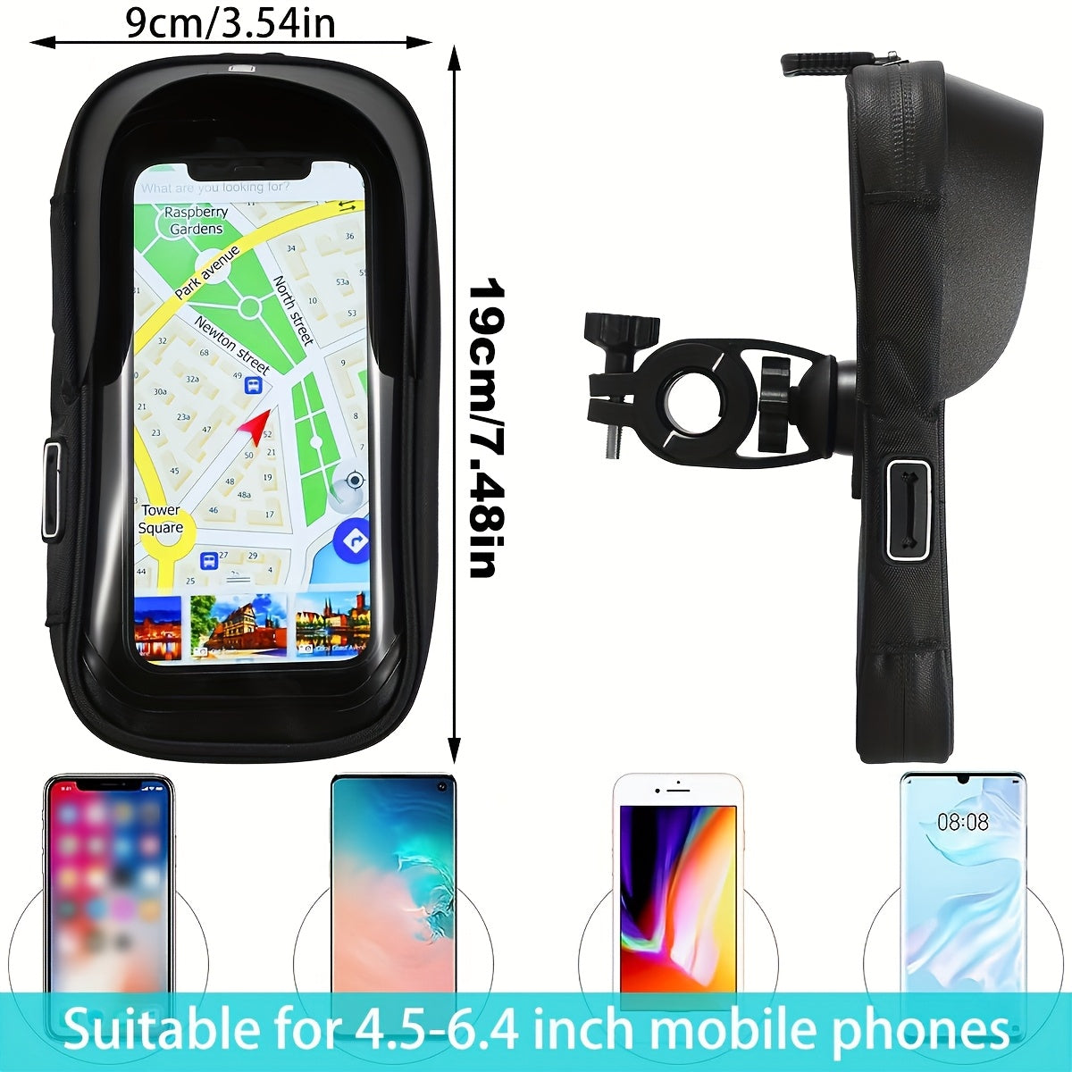 Support de téléphone étanche pour vélo et moto, avec fixation rotative à 360° et housse de protection transparente pour smartphones | Sulvida