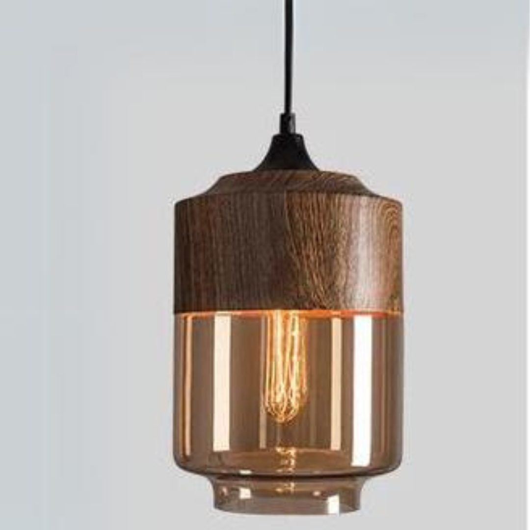 Suspension scandinave avec abat-jour en verre et structure effet bois – Éclairage dimmable pour salle à manger, salon, chambre – Hauteur réglable et diffusion de lumière chaude – Design intemporel | Sulvida